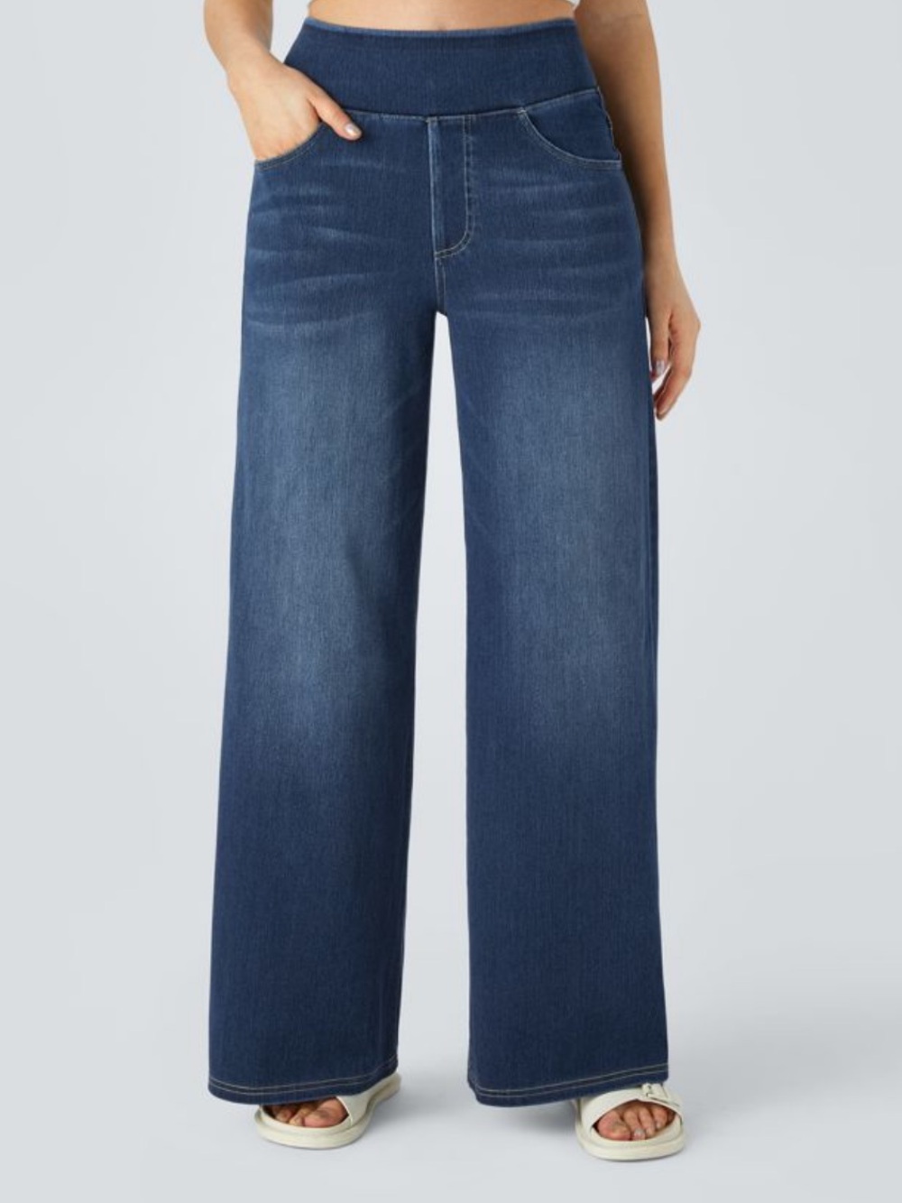 Halara Flex™ High Waisted Pockets Baggy Wide Leg Washed Casual Jeans